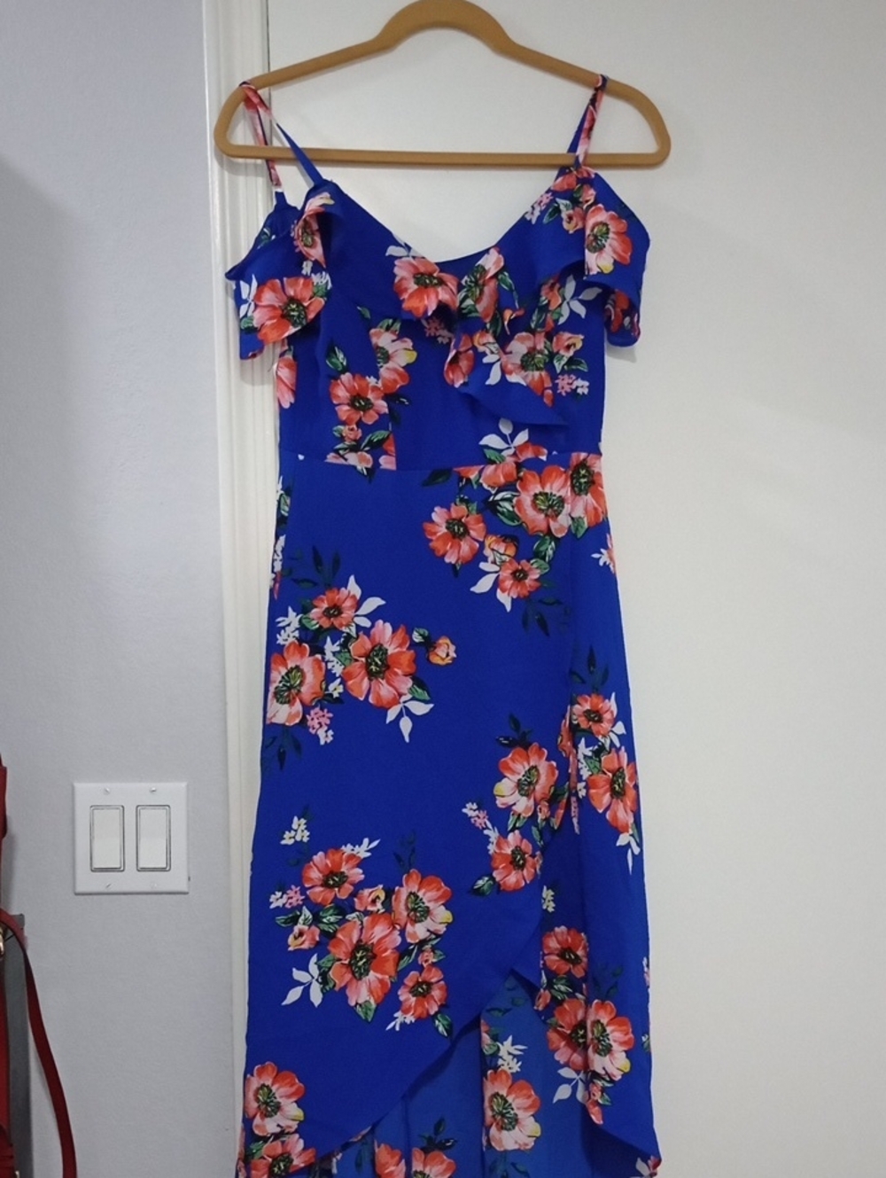 Iz Byer Royal Blue Floral High-Low Maxi Dress Size S